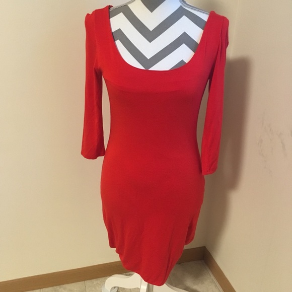 Soprano Dresses & Skirts - Red Fitted 3/4 Sleeve Bodycon Dress Rope Back